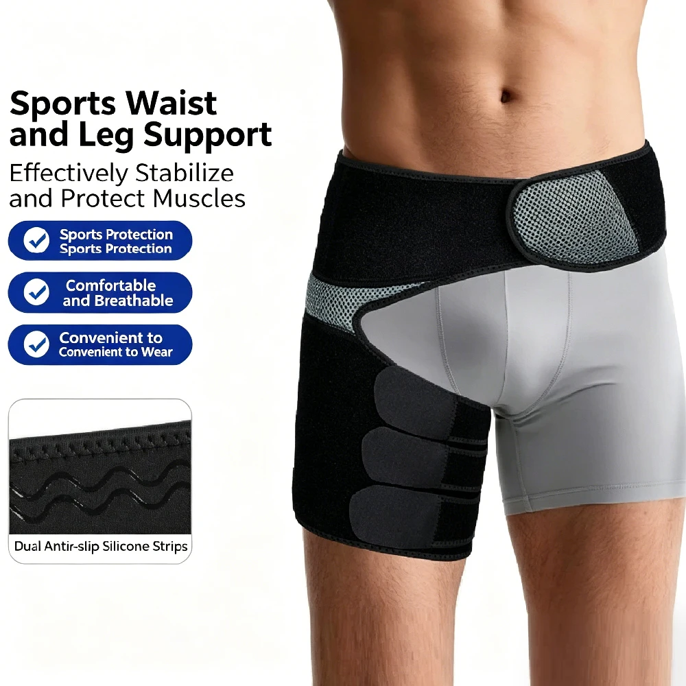 1PCS Adjustable Compression Hip Groin Support Brace, Anti-Strain Thigh Hamstring Stabilizer Wrap for Hip Flexor Pulls