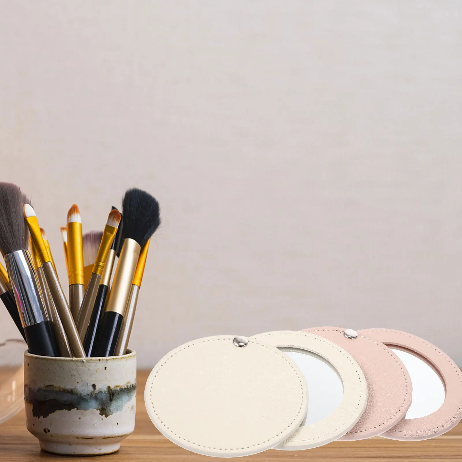 2 Stück kleiner Taschenspiegel mit rutschfester PU-Abdeckung für tägliches Make-up und Geschenke, kompakter Spiegel, tragbare Taschen-Make-up-Spiegel