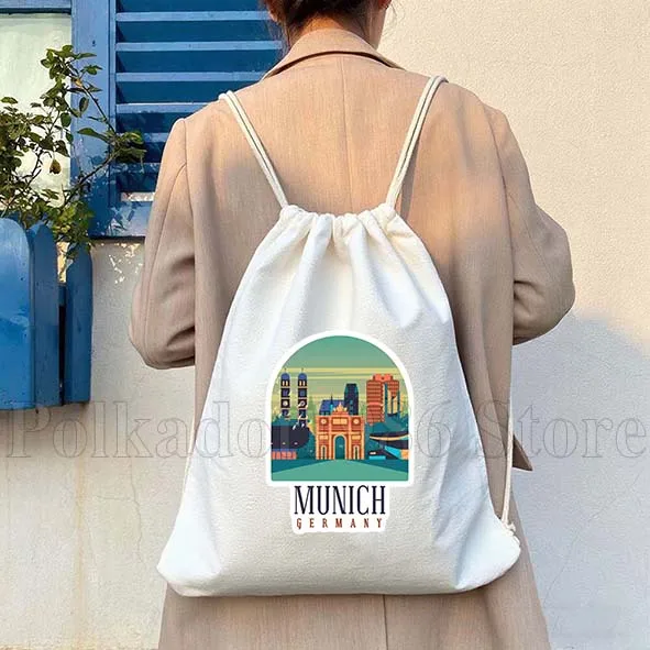 ميونيخ برلين ألمانيا ألمانيا العلم خريطة هدايا مخصصة قماش الرباط حقيبة كرة القدم على ظهره الصالة الرياضية Sackpack حقيبة سلسلة القطن
