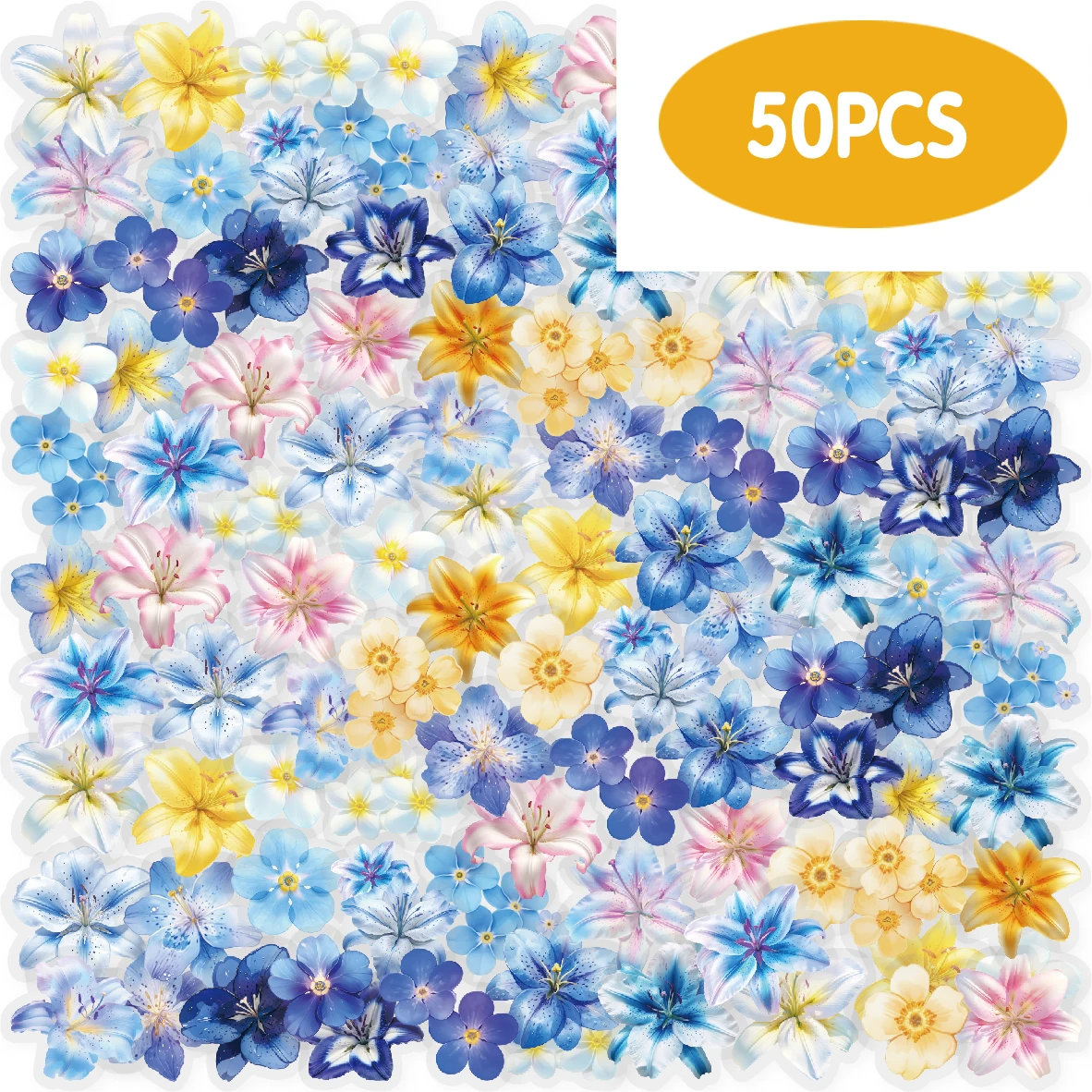 Etoir Life Free Wind 50 pegatinas de flores azules Klein, material de collage para diario con ambiente de ensueño, para portátiles, pegatinas para teléfonos, maletas, álbumes de fotos, suministros para scrapbooking hechos a mano, manualidades DIY, bolsas de papel para regalos de estudiantes, estuches para lápices, útiles escolares, fabricación de tarjetas, temporada de regreso a clases, pegatinas de papelería para niños