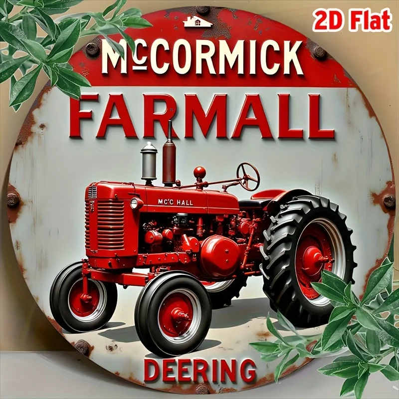 2D Flat - 1pc Vintage McCormick Farmall Tractor Aluminum Wall Art Sign - 8x8 Inch Rustic Red & White Decor for Kitchen, Garden,
