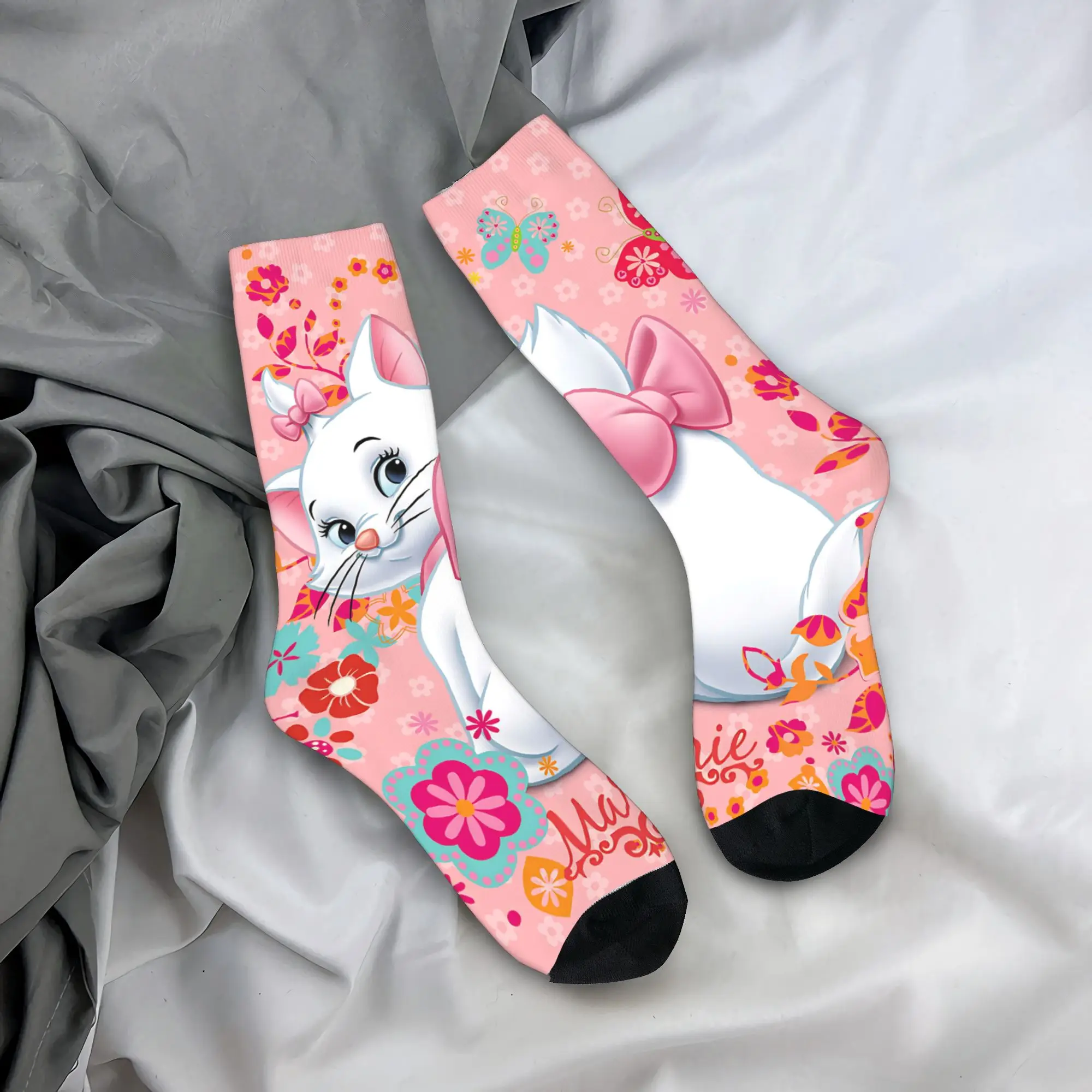 

Hip-hop Cartoon Marie Cat Aristocats Skateboard Socks Polyester Crew Socks for Women Men Non-slip