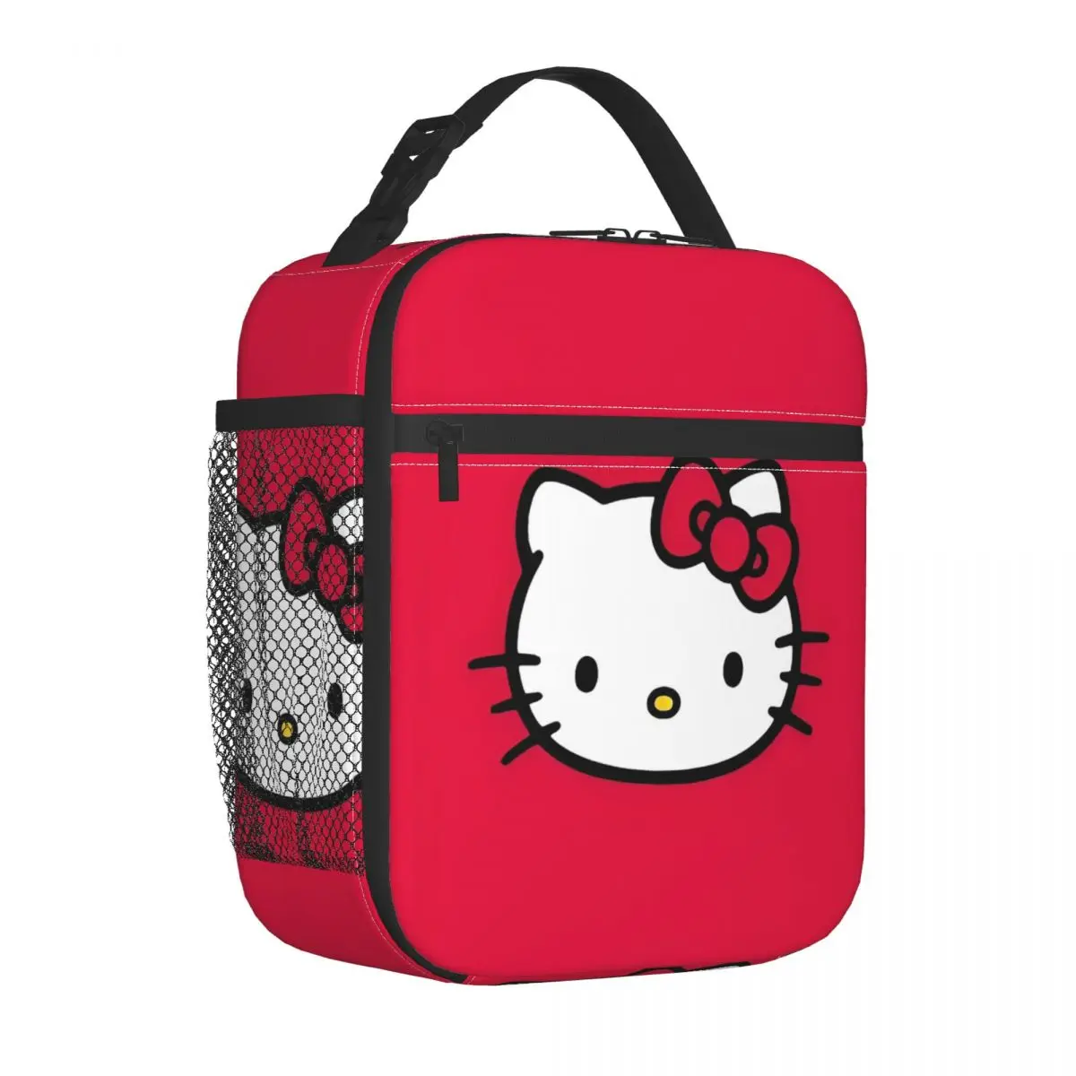 Bolsa de almuerzo aislada con cara de Hello Kitty, bolso enfriador reutilizable a prueba de fugas, fiambrera de mano, bolsa de comida de viaje escolar