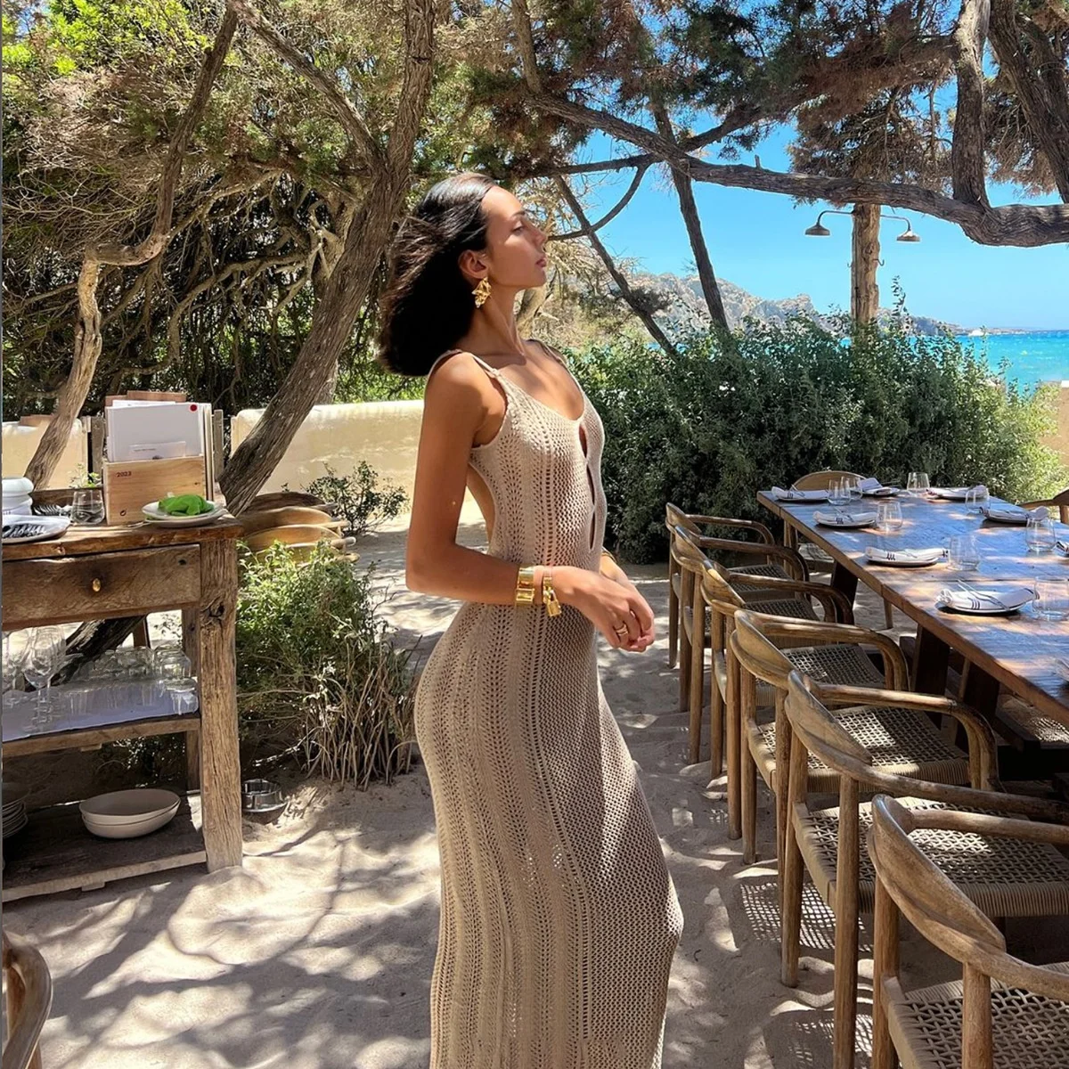 Sexy Bal malha oca cobrir Dr Spicy Girl Deep V Strap Beach Vaion Dr Cross Border cintura solta poliéster...