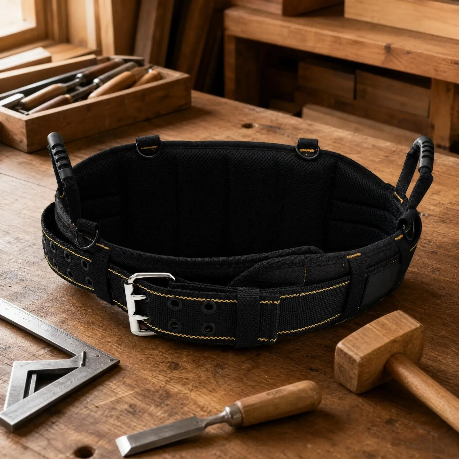 Padded Work Tool Belt Heavy-Duty Tool Belt with Suspender Clips Reinforced Multi-Pocket for Maintenance Workers, Workshops