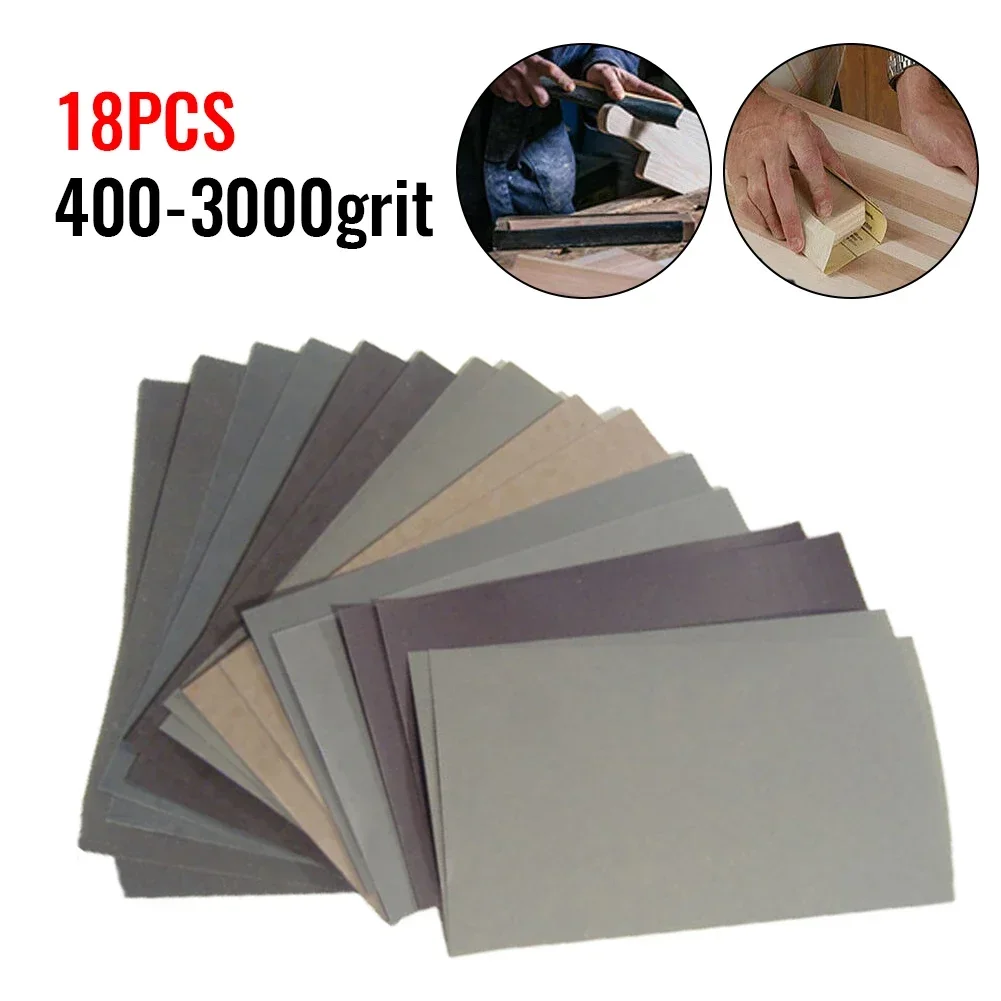 18pcs Sandpaper Set 400 600 800 1000 1200 1500 2000 2500 3000 Grit Sanding Paper Water/Dry Abrasive SandPapers