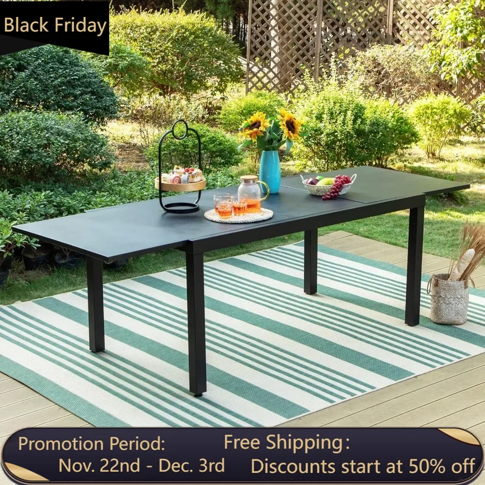 

Expandable metal rectangular terrace dining table, capable of accommodating 6-10 people, with electrophoretic coating