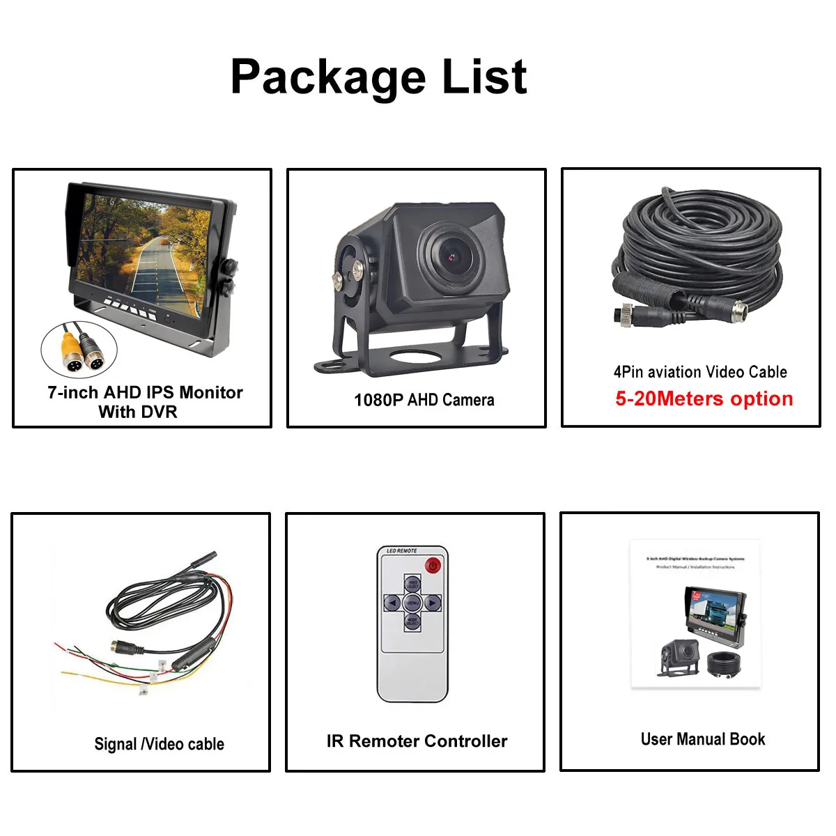 Wired Backup Camera Kit System 7'' IPS Monitor DVR 1024X600+1080P IP69 Rear view Reversing Camera For Truck Bus trailer RV Car