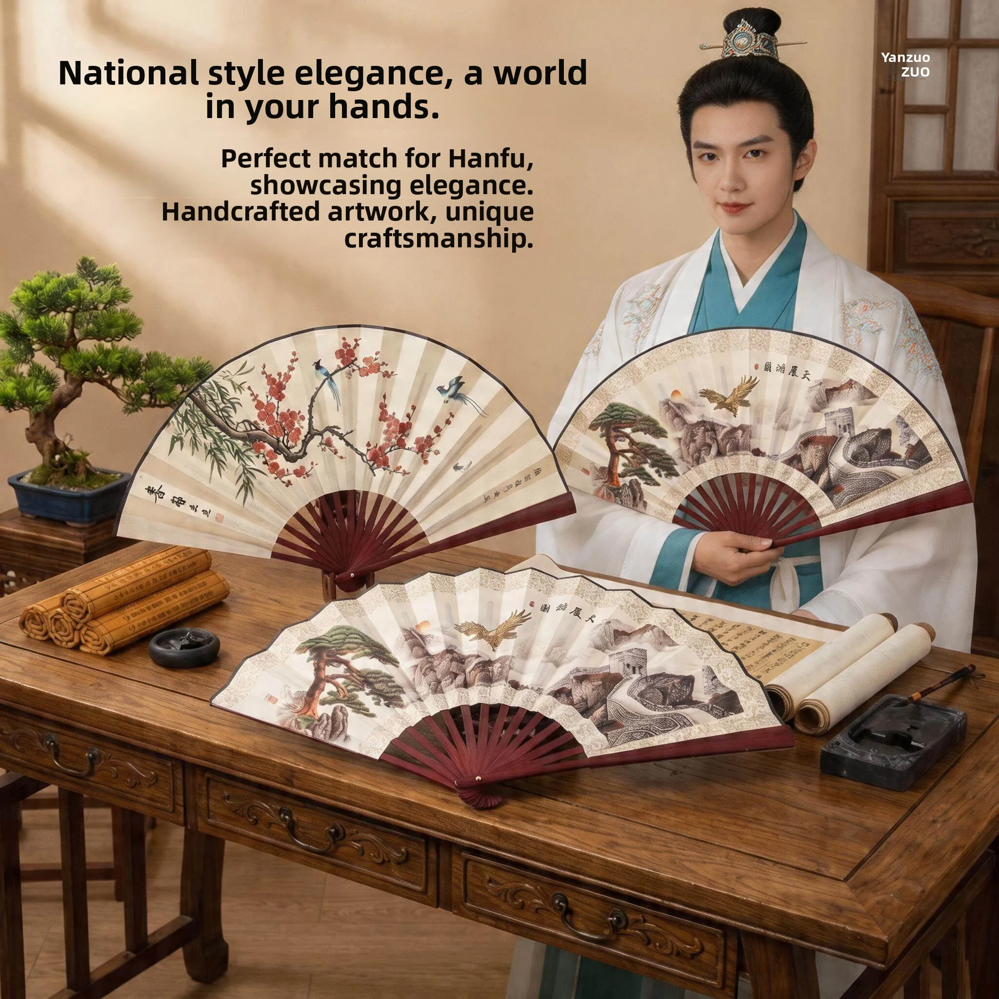 

Portable Folding Fan Durable Dance Special Classical Fan Men's Style Handheld Ancient Chinese Style Home Daily Use Fan