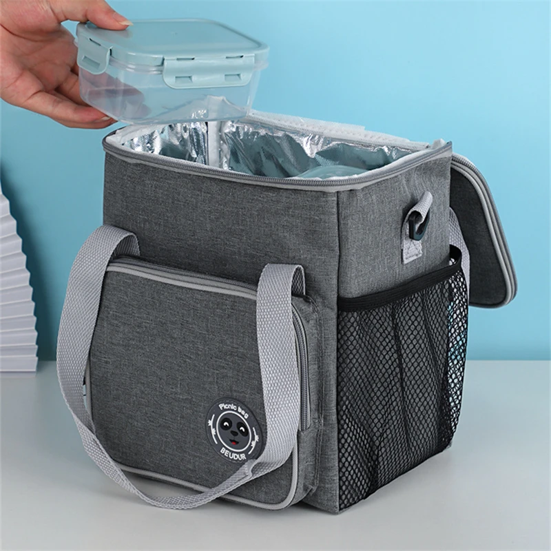 Large Capacity Insulated Lunch Bag Portable Food Cooler Bento Box Tote with Shoulder Strap Food Thermal Box Durable Meal Bags