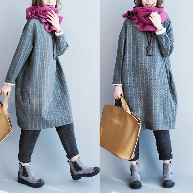

Plus Size Loose Cotton Linen Artistic Dr plus Size Women's Faionable Autumn Winter New Sle Korean Version for Plump Ladies