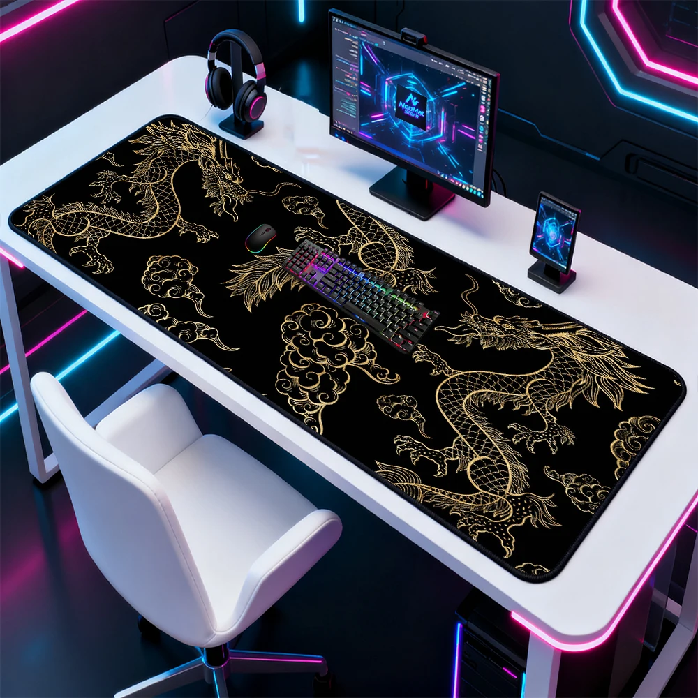 

Black Mouse Pad Giant Dragon Desktop Mat Extended Pad Pc Accessories Computer Desk Mat Aesthetic Carpet Large Table Mat Rubber