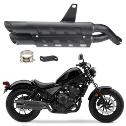 Motorcycle Exhaust Slip-on Muffler Pipe Tube with Heat Shield Cover Kit for Honda CMX 300 CMX 500 Rebel 2017-2025 Black
