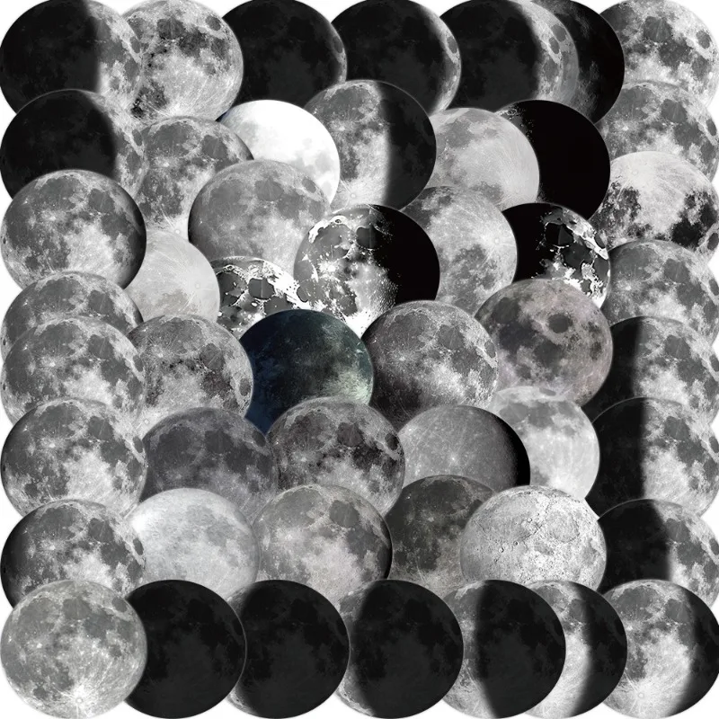 

50PCS Cartoon Black and White Moon Doodle Notebook Suitcase Water Cup Desk Children's Creative Decorative Waterproof Stickers