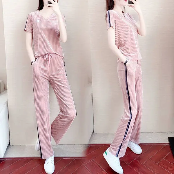 2024 Summer Trendy New Fashionable Sports and Leisure Set for Women's Summer Thin Style Slimming and Age Reducing Wide Leg Pants