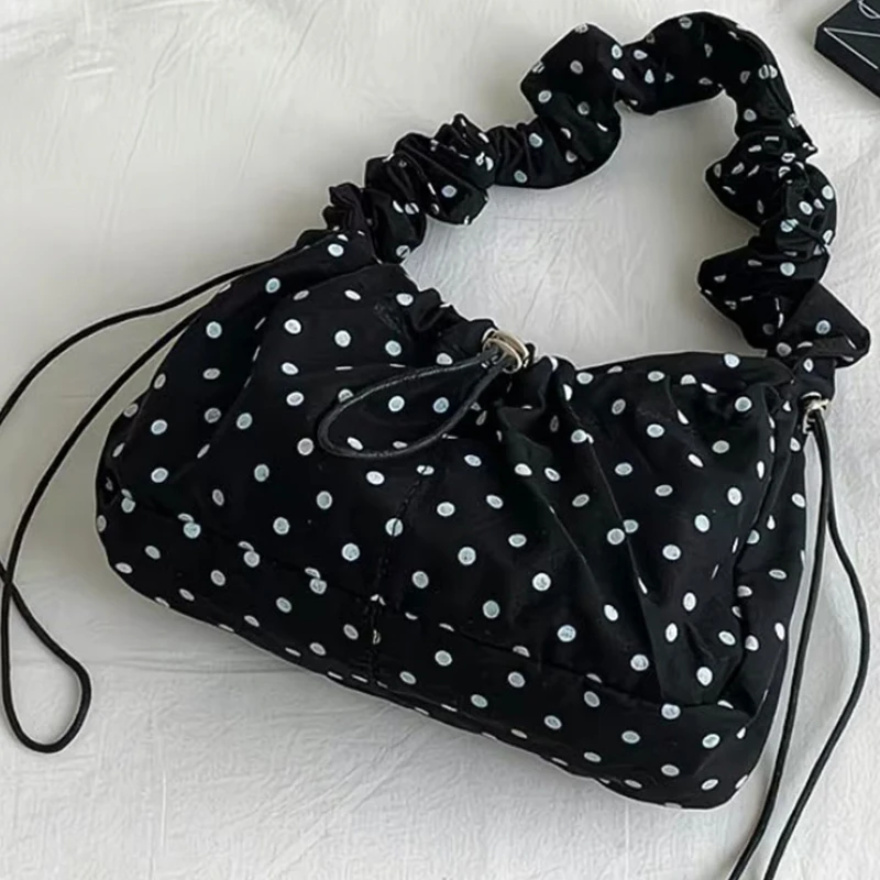 

Универсальная сумка для подмышек в горошек, легкая плиссированная сумка-тоут в корейском стиле с ремешком, сумка для пельменей, кошелек-клатч для путешествий на открытом воздухе