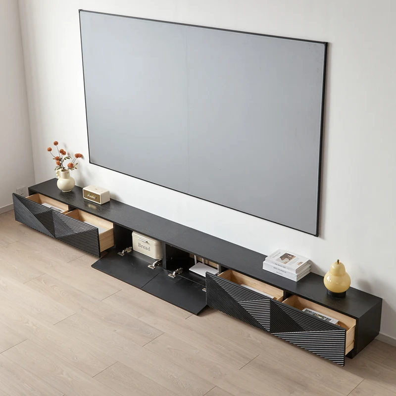 

m Solid Wood TV Stand Extra-Length Floor-Standing Walnut Storage Cabinet Minimalist Living Room Furniture m