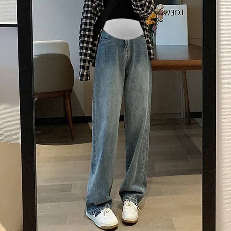 

Maternity Autumn Fashion Denim Maternity Straight Long Jeans Wide Loose belly Pants Clothes for Pregnant Women Pregnancy Casual