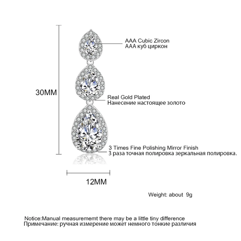 ZAKOL Fashion Water Drop CZ Zirconia Long Dangle Earrings for Women Bridal Wedding Party Crystal Jewelry EP2208