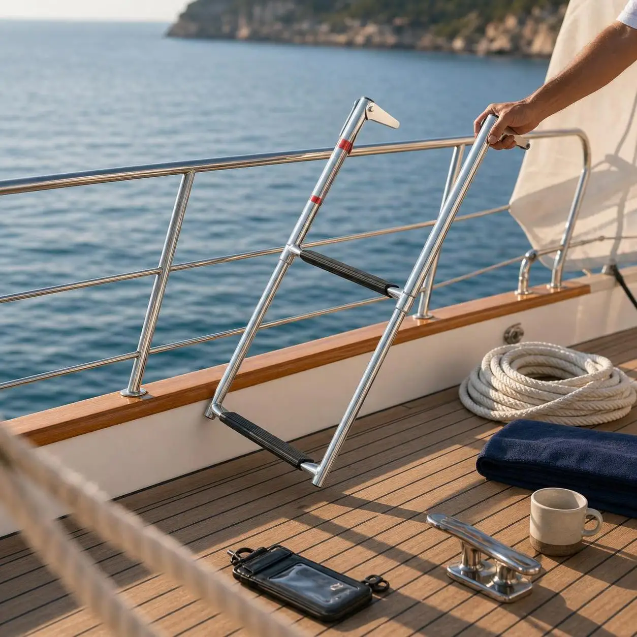Heavy Duty Stainless Marine Ladder Hardware Two Section Telescoping Boat Ladder for Yachts Dinghies Boarding