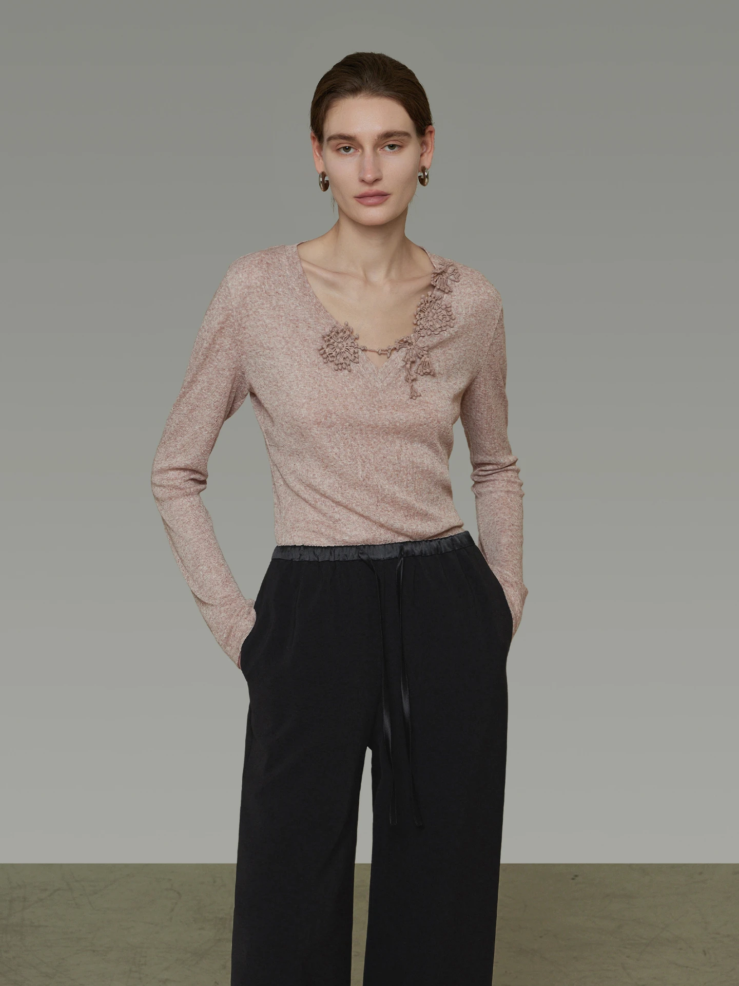 

Slim Fit Knitted Sweater with Hook Flower Design And 3D Mosaic Design Ele And Charming Top for Women Breathable Polyester...