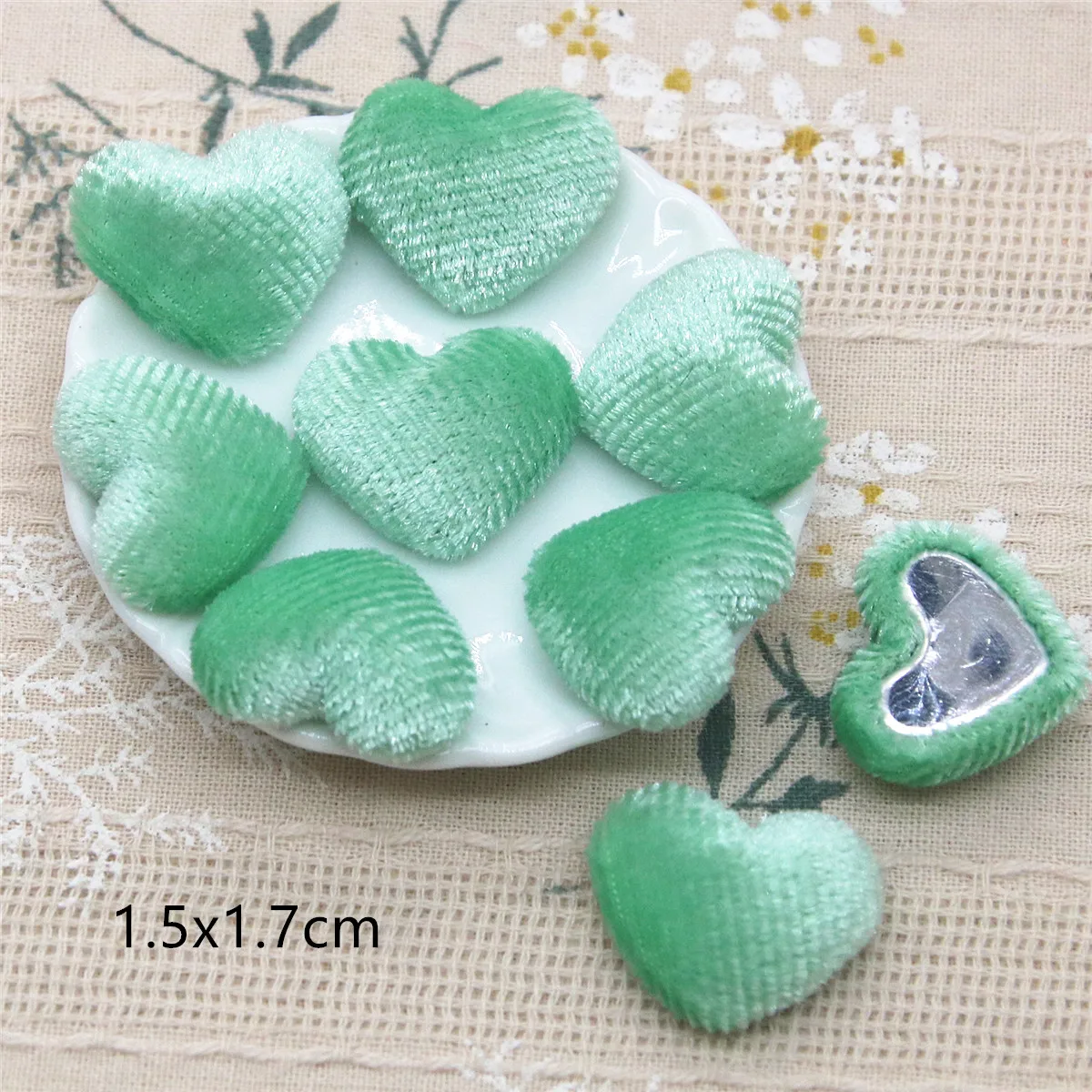 50pcs Corduroy Fabric Covered Heart Buttons Home Garden Crafts Garment Hair Clip DIY Accessories