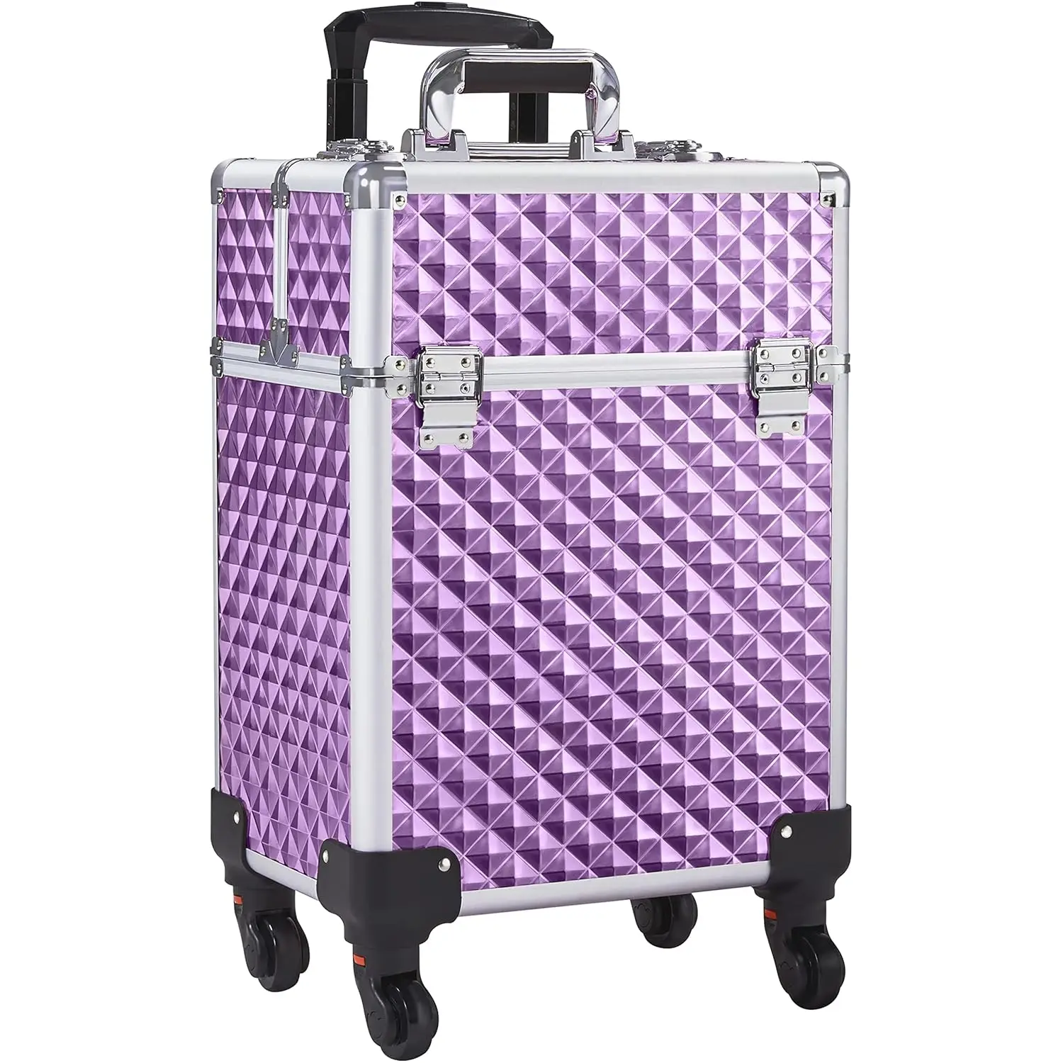 

Rolling Makeup Train Case Cosmetic Trolley with with 4 Detachable Removable Wheels Sliding Rail Holographic, Purple