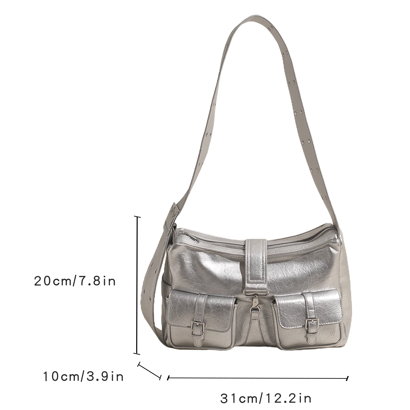 Bolsa Crossbody de couro PU para mulheres, rebite retrô de alta qualidade, alça larga, bolsa de ombro feminina, designer, motocicleta, marrom