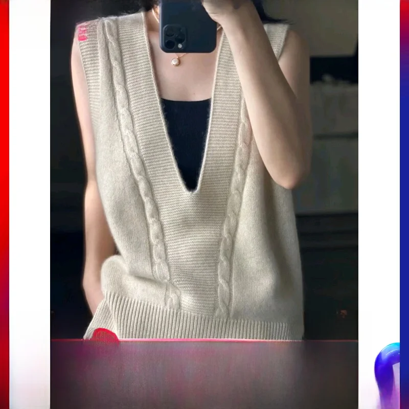 

Европейский вязаный жилет Camere, женский шерстяной свитер с v-образным вырезом, свободный кардиган больших размеров, однотонный, для поездок на работу, Sle