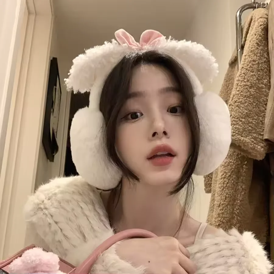 

Женские зимние теплые милые романтические наушники с розовым бантом, мягкие пушистые плюшевые наушники для подруги, подарок на день Святого Валентина