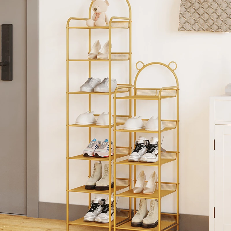 Home wrought iron shoe rack simple door home small storage artifact space-saving narrow