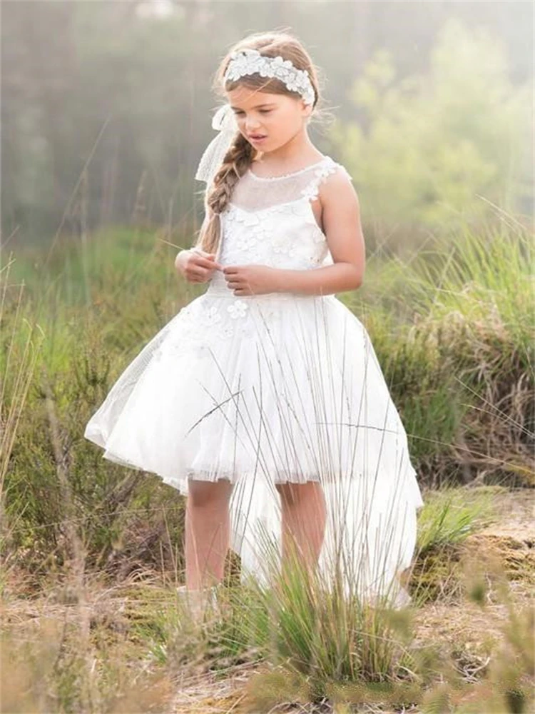 

Tulle Lace Leaky Back Bow Belt Princess Flower Girl Dresses Wedding Party Ball First Communion Dresses Dream Kids Gift