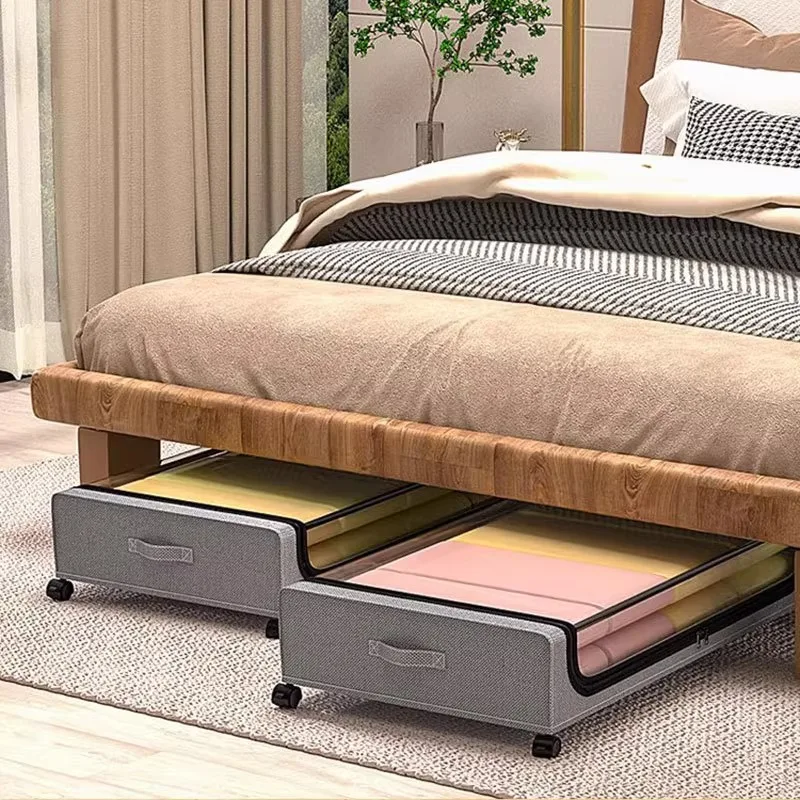Under Bed Rolling Storage Box Dustproof With Lid Home Organizer For Shoes Clothes Stuff