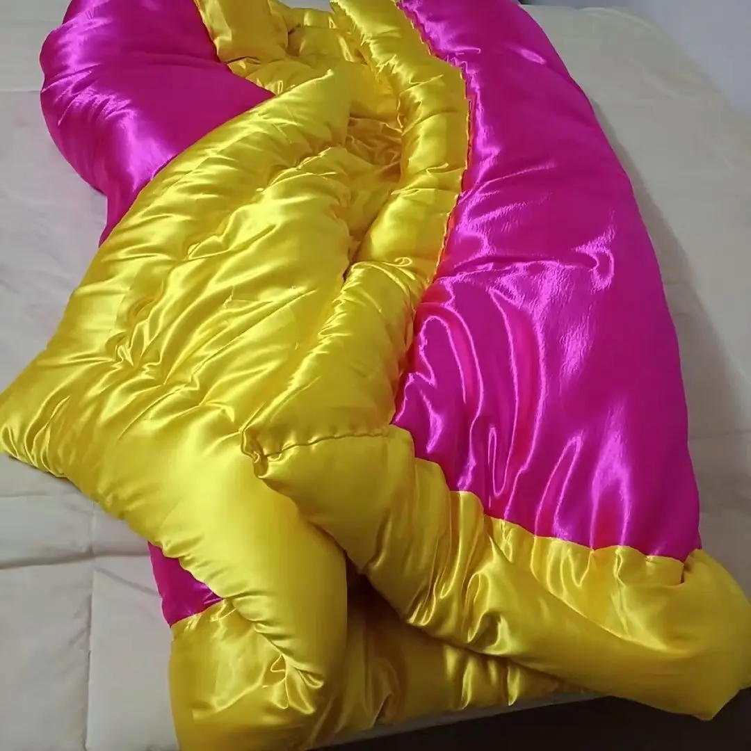 No cotton filling Glossy summer satin silk cover with zipper bedspread home bedding