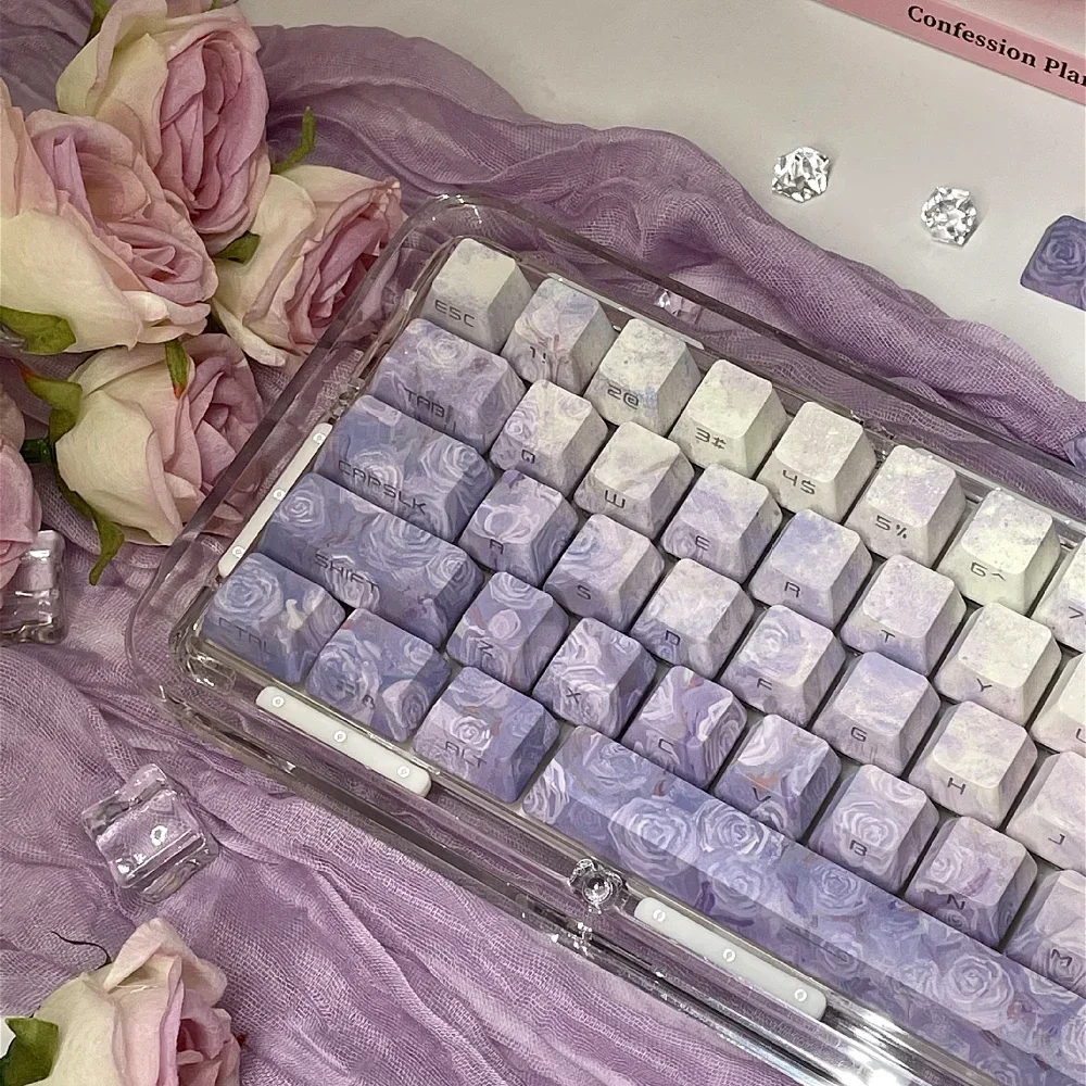 Keycaps, Rose Coast OEM PBT 133 Keys, Side Engraved, Transparent, Suitable for 66/68/86/96/98/104 Mechanical Keyboards