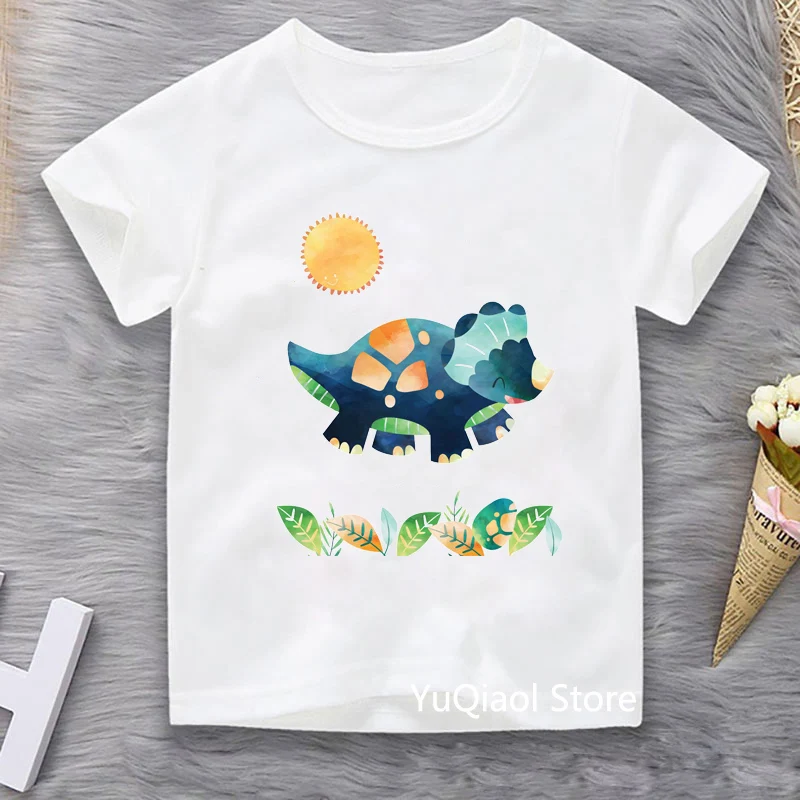 

Cute Dino/Dinosaur Animal Print Funny T Shirts Children's T-Shirts Summer Top Baby Boys Clothes White Camiseta Kids Tshirt Gift