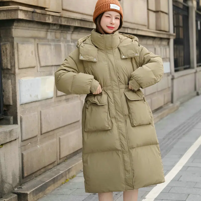 

Long White Duck Down Jacket for Women, Hooded, Loose, Thick, Warm, Outerwear, Leisure Fashion, Winter, New, 2024