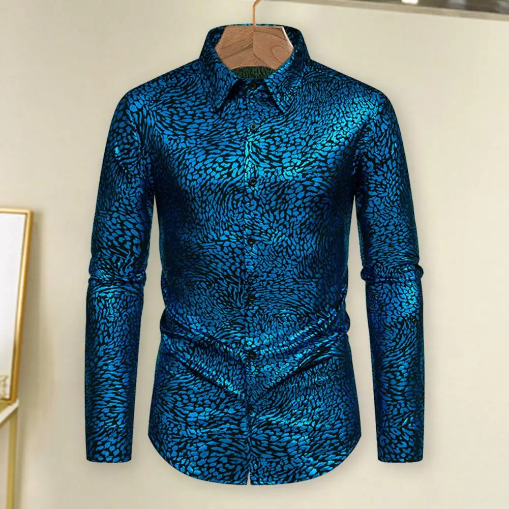 

Men Slim Fit Shirt Leopard Print Bronzing Shirt for Men Stylish Lapel Long Sleeve Shirt for Spring/autumn Slim Fit Single