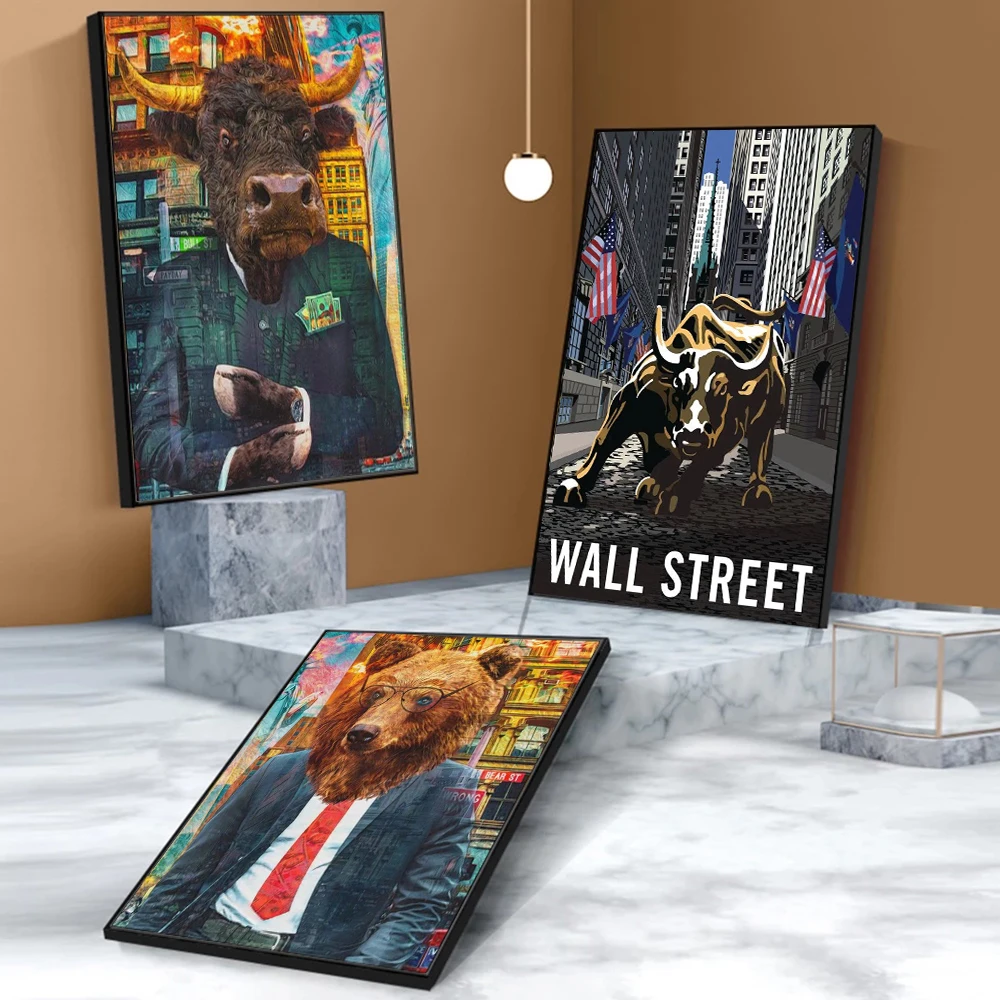 

New York Charging Bull Bear Stock Market Canvas Painting Wall Art Street Graffiti Posters Prints Living Room Home Decor Pictures