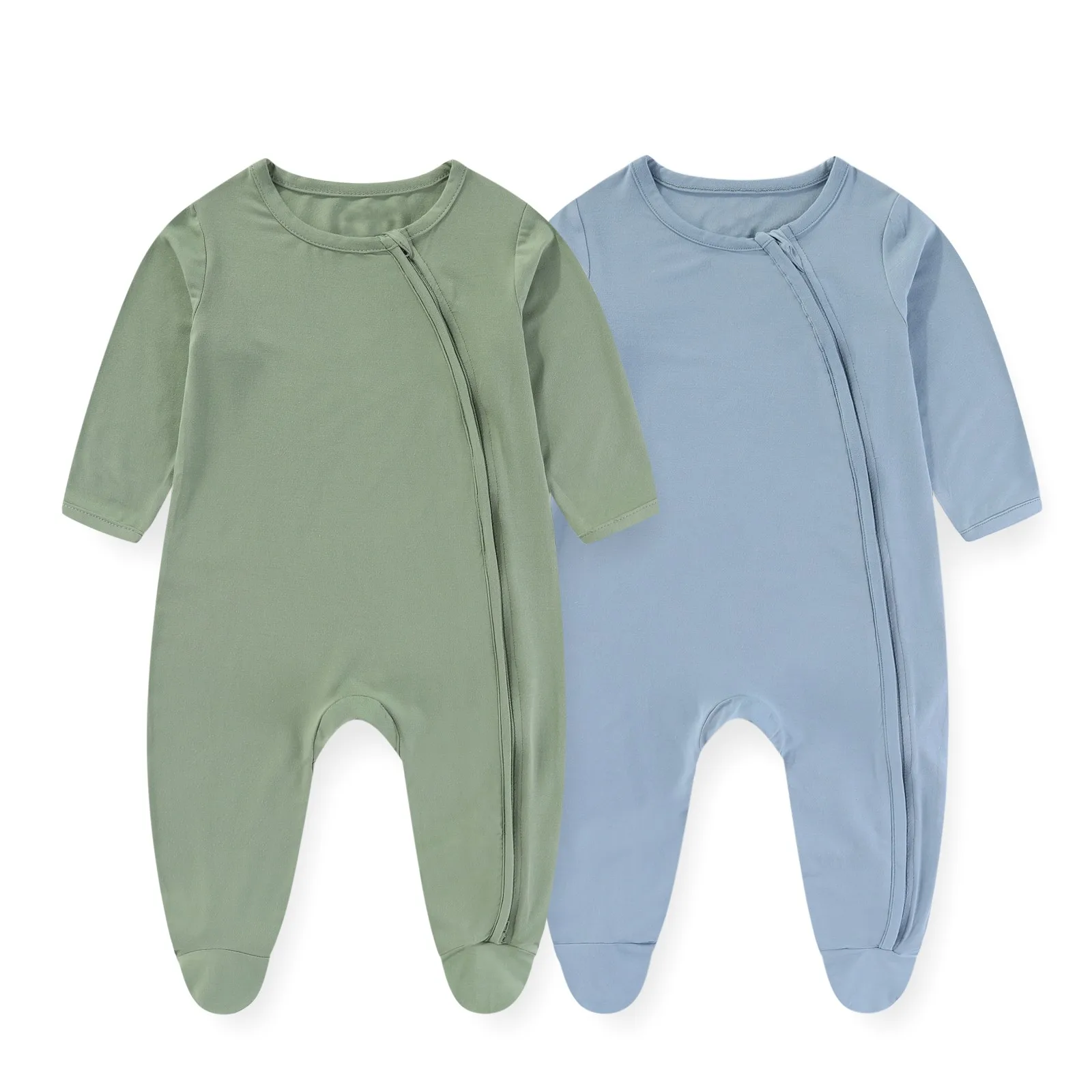 Monos de algodón Unisex para bebé recién nacido, ropa de manga larga con cremallera de 2 vías, Color sólido, 0-12M, Otoño, 2 piezas