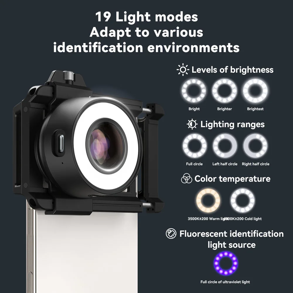 Lente di osservazione gioielli 2 in 1 120X per smartphone Ldentificazione professionale Funzione portatile e telefono 19 modalità di illuminazione