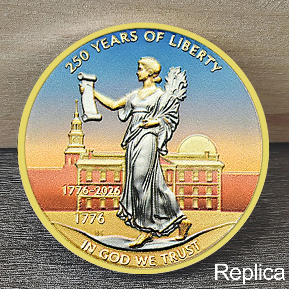 

America 1776–2026 250th Anniversary Commemorative Statue of Liberty Liberty Bell & Independence Color Coin replica Gift