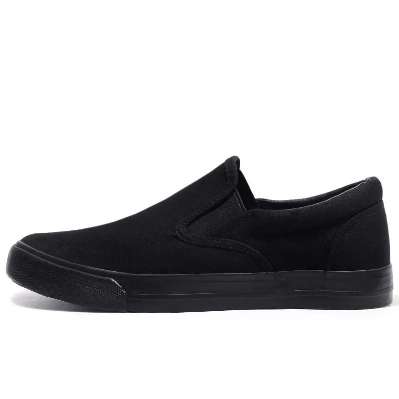 Slip-on Shoes Cool Young Man Street Pure Black Footwear Breathable Flat Mens Casual Shoes Plus Size 45