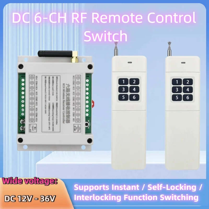 6CH RF Remote Control Switch DC 12V-36V Relay Module Wireless Transmitter for LED Lamp Fan Electric Curtain