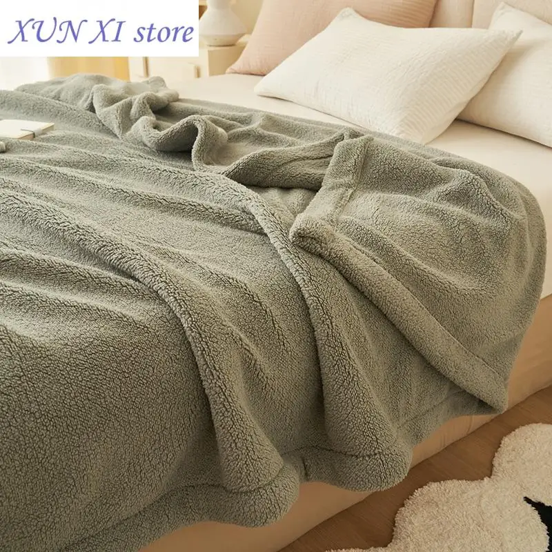 New 1pc Blanket Double Side Plush Bedspread Solid Color Plaid for Home Sofa/Travel Shawl Warm Blankets Soft Bedsheet