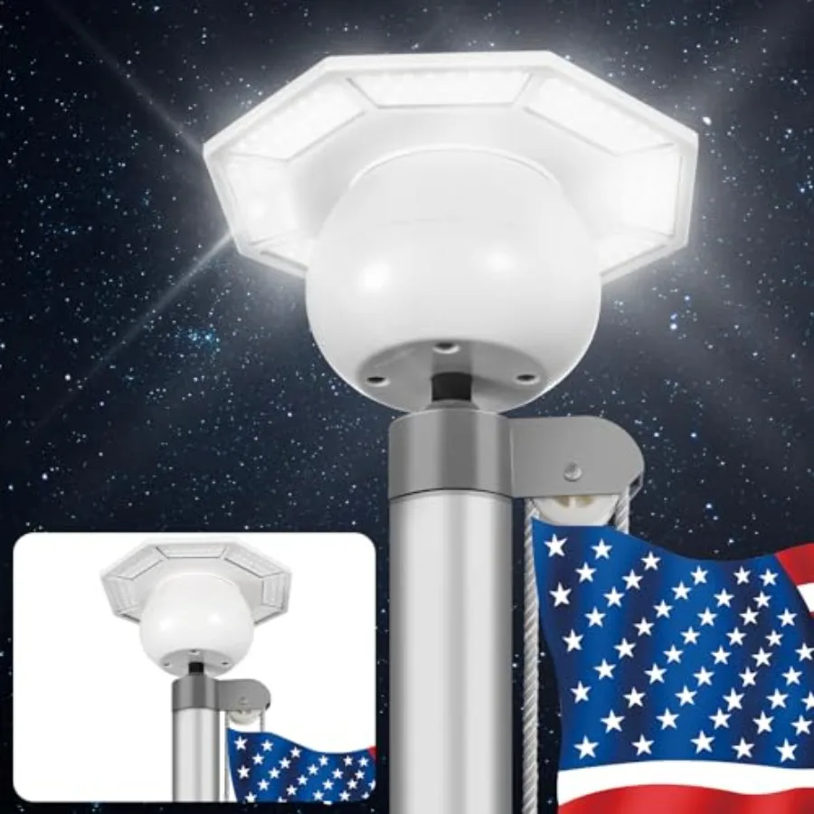 

Spherical Solar Flag Pole Light with Decorative Ball Topper Ultra-Bright 168 LEDs IP65 Waterproof Flag Light for 15-25 Feet Fla