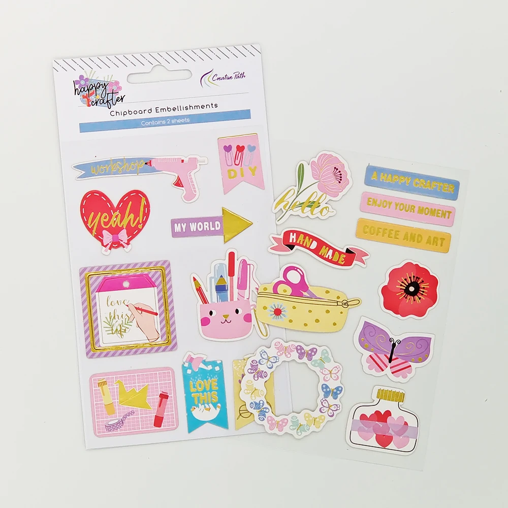 Creative Path 9-teiliges Happy Crafter Scrapbooking-Journaling-Set mit Dekorationspapier, Stanzformen und Verzierungen für DIY-Bastelarbeiten – Detail 24