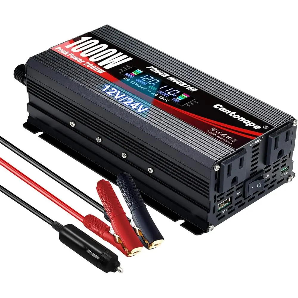 

Car Power Inverter DC 12V/24V to 110V AC Converter with LCD Display, Dual AC Outlets, 3.0A USB and Type-C Car