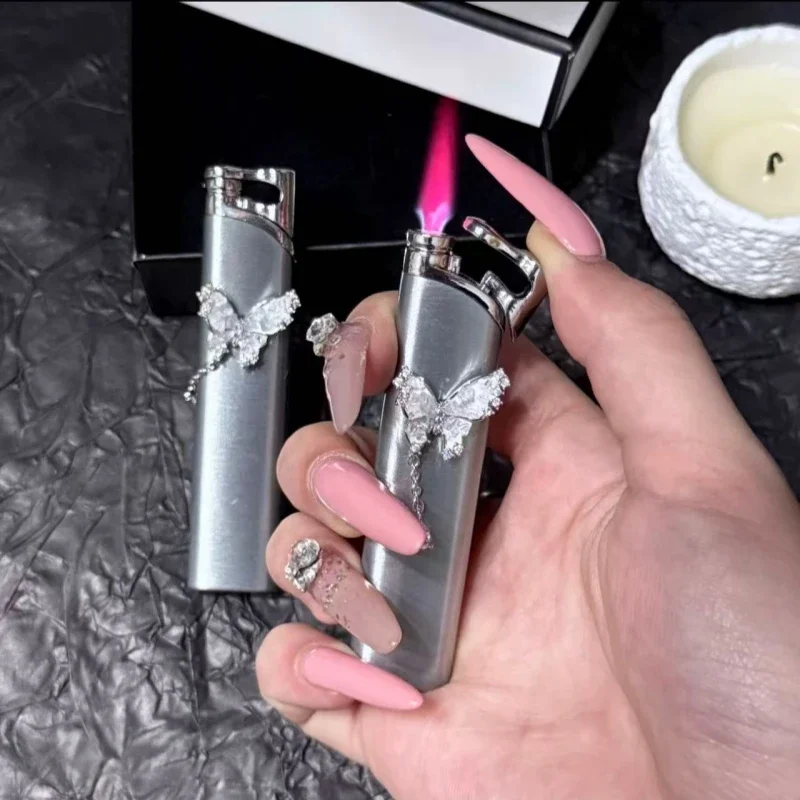 Mini Outdoor Portable Metal Windproof Lighter Fashion Butterfly Inflatable Direct Spray Red Flame Cigarette Accessories gift New