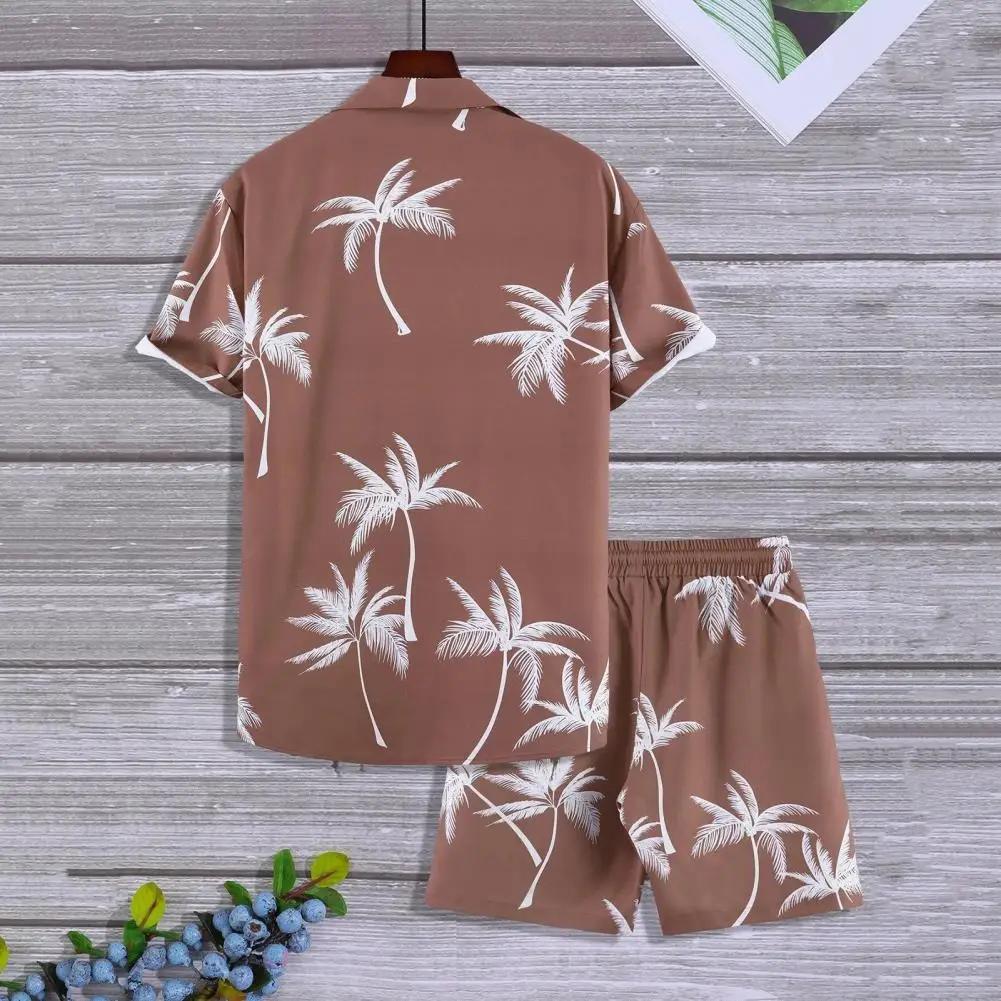 

Men Loungewear Set Men's Summer Casual Coconut Tree Print Shirt Shorts Set with Elastic Drawstring Waist Hawaiian for Beach